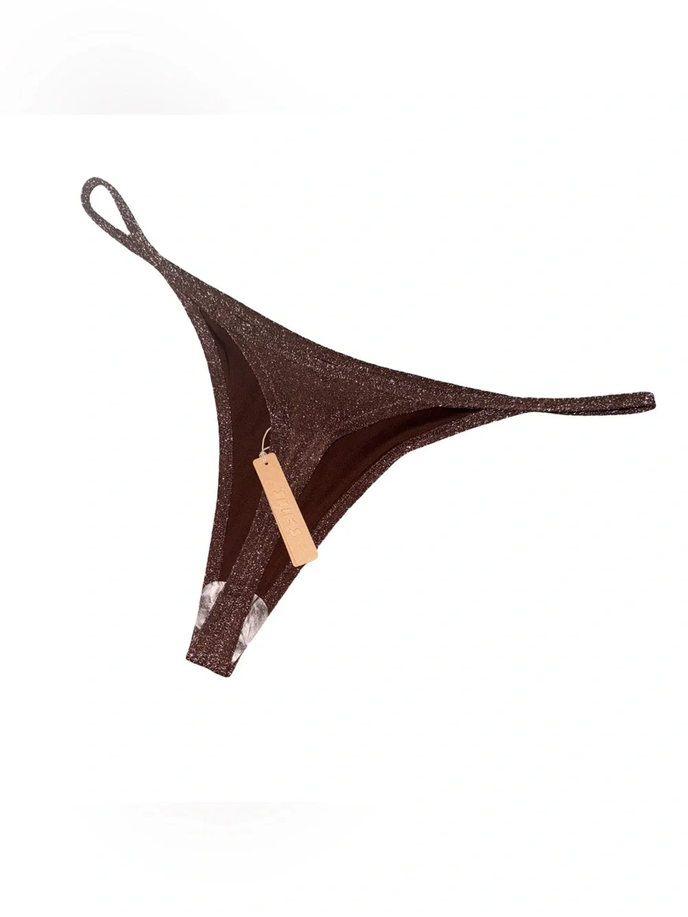 SKIMS Glitter String Swim Thong Cocoa Brown 3X New with Tag